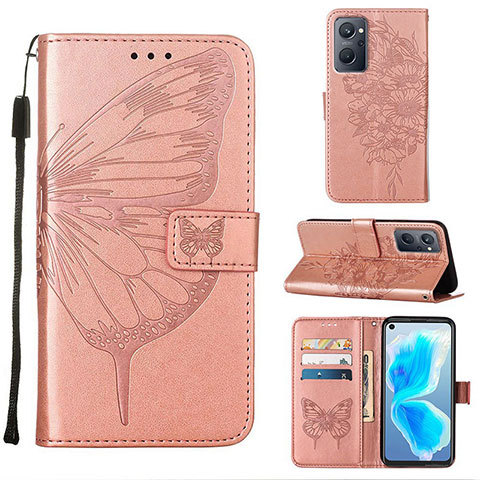 Custodia Portafoglio In Pelle Farfalla Cover con Supporto Y01B per Oppo K10 4G Oro Rosa