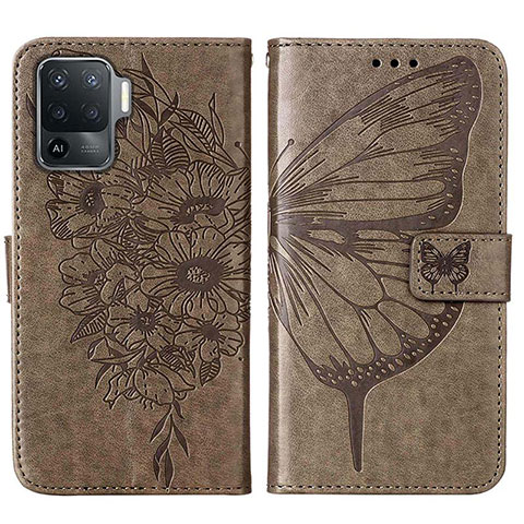 Custodia Portafoglio In Pelle Farfalla Cover con Supporto Y01B per Oppo Reno5 F Grigio