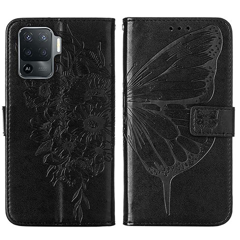 Custodia Portafoglio In Pelle Farfalla Cover con Supporto Y01B per Oppo Reno5 F Nero