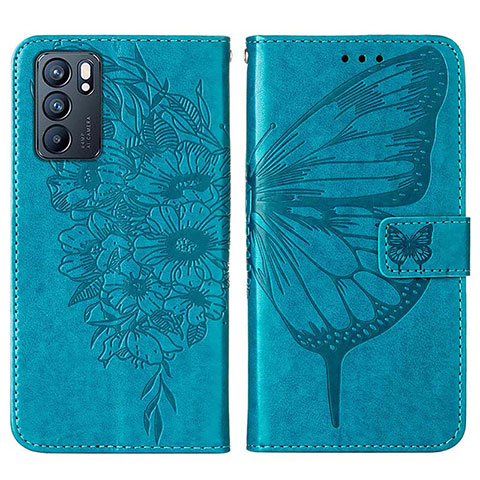 Custodia Portafoglio In Pelle Farfalla Cover con Supporto Y01B per Oppo Reno6 5G Blu