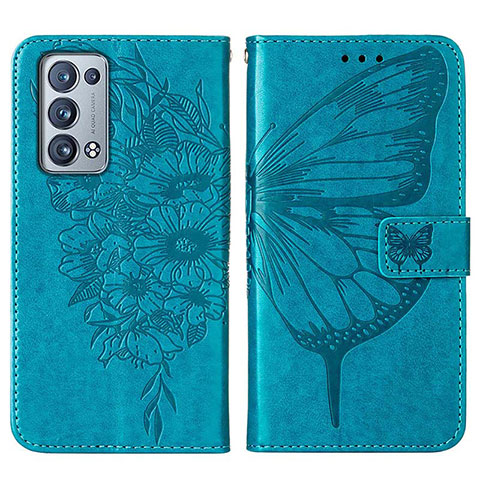 Custodia Portafoglio In Pelle Farfalla Cover con Supporto Y01B per Oppo Reno6 Pro 5G Blu