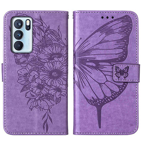 Custodia Portafoglio In Pelle Farfalla Cover con Supporto Y01B per Oppo Reno6 Pro 5G India Lavanda