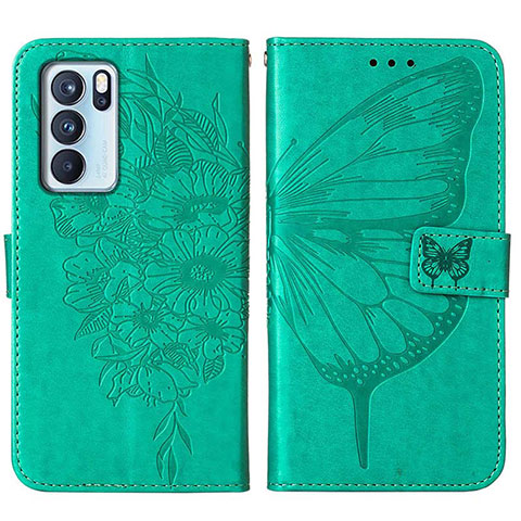 Custodia Portafoglio In Pelle Farfalla Cover con Supporto Y01B per Oppo Reno6 Pro 5G India Verde