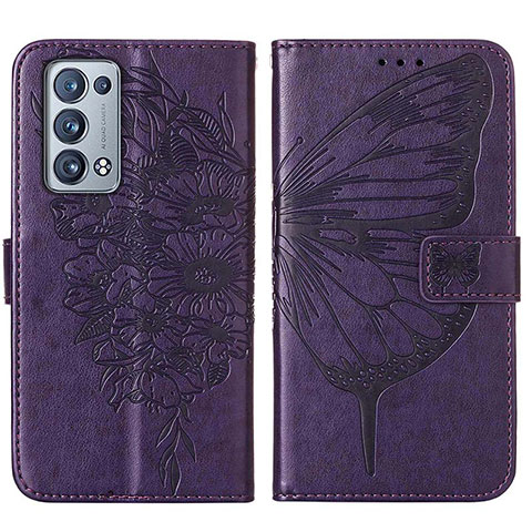 Custodia Portafoglio In Pelle Farfalla Cover con Supporto Y01B per Oppo Reno6 Pro 5G Viola