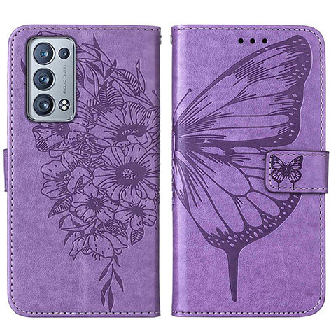 Custodia Portafoglio In Pelle Farfalla Cover con Supporto Y01B per Oppo Reno6 Pro+ Plus 5G Lavanda