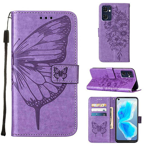 Custodia Portafoglio In Pelle Farfalla Cover con Supporto Y01B per Oppo Reno7 5G Lavanda