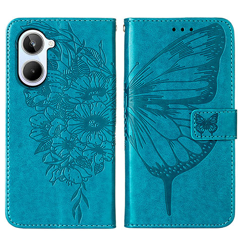 Custodia Portafoglio In Pelle Farfalla Cover con Supporto Y01B per Realme 10 4G Blu