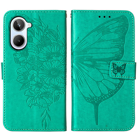 Custodia Portafoglio In Pelle Farfalla Cover con Supporto Y01B per Realme 10 4G Verde