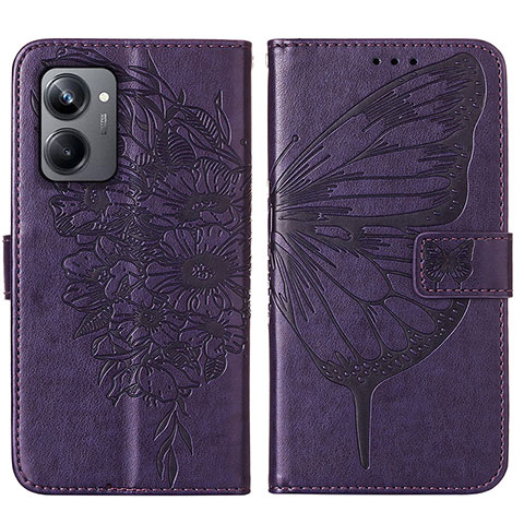 Custodia Portafoglio In Pelle Farfalla Cover con Supporto Y01B per Realme 10 Pro 5G Viola