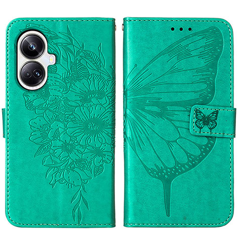 Custodia Portafoglio In Pelle Farfalla Cover con Supporto Y01B per Realme 10 Pro+ Plus 5G Verde