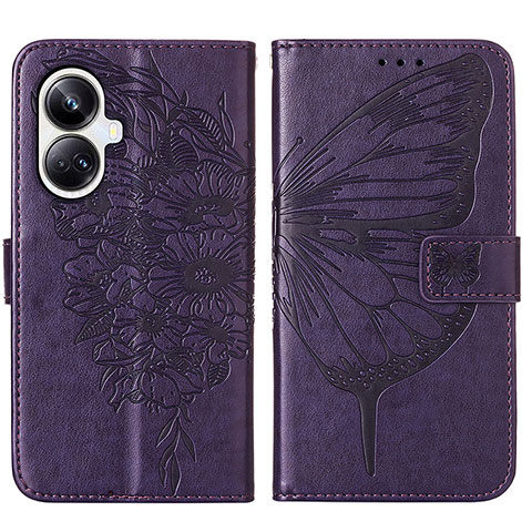 Custodia Portafoglio In Pelle Farfalla Cover con Supporto Y01B per Realme 10 Pro+ Plus 5G Viola