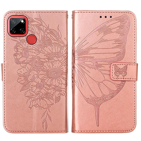 Custodia Portafoglio In Pelle Farfalla Cover con Supporto Y01B per Realme 7i RMX2193 Oro Rosa