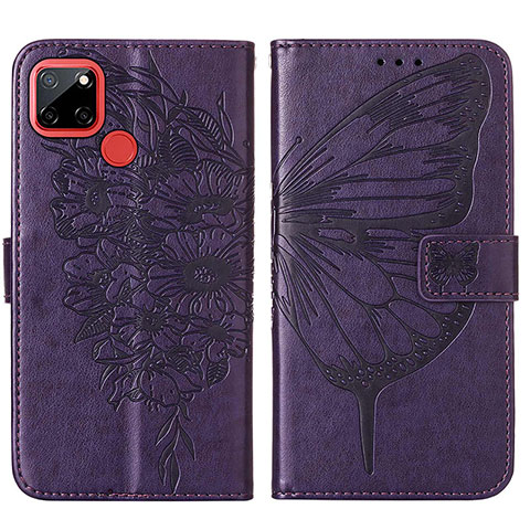 Custodia Portafoglio In Pelle Farfalla Cover con Supporto Y01B per Realme 7i RMX2193 Viola