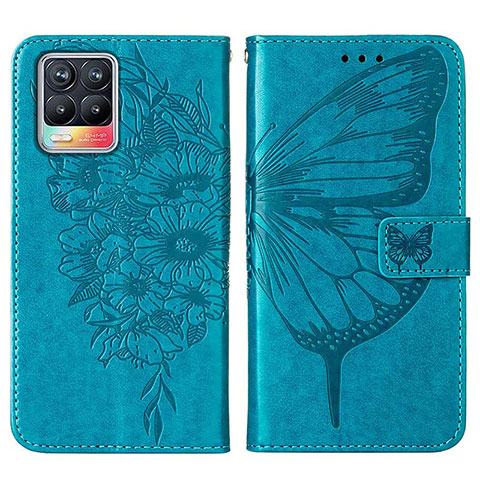 Custodia Portafoglio In Pelle Farfalla Cover con Supporto Y01B per Realme 8 4G Blu