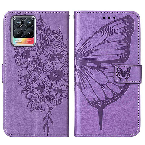 Custodia Portafoglio In Pelle Farfalla Cover con Supporto Y01B per Realme 8 4G Lavanda