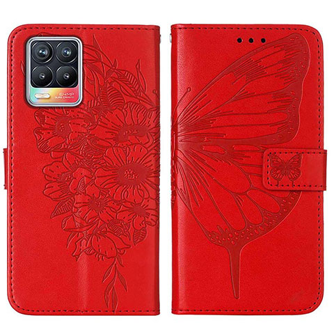 Custodia Portafoglio In Pelle Farfalla Cover con Supporto Y01B per Realme 8 4G Rosso