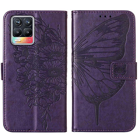 Custodia Portafoglio In Pelle Farfalla Cover con Supporto Y01B per Realme 8 4G Viola