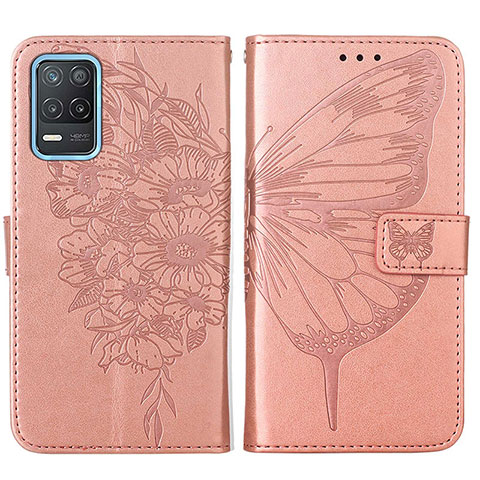 Custodia Portafoglio In Pelle Farfalla Cover con Supporto Y01B per Realme 8 5G Oro Rosa