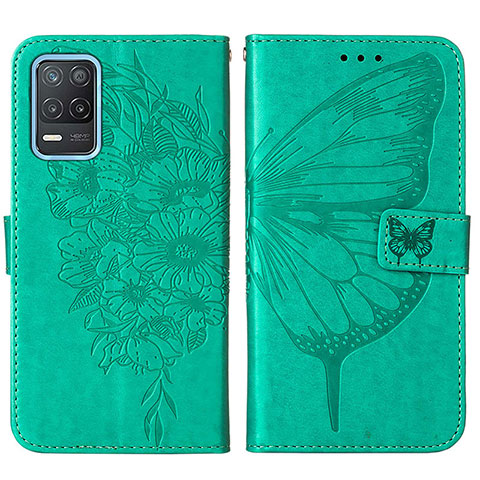 Custodia Portafoglio In Pelle Farfalla Cover con Supporto Y01B per Realme 8 5G Verde