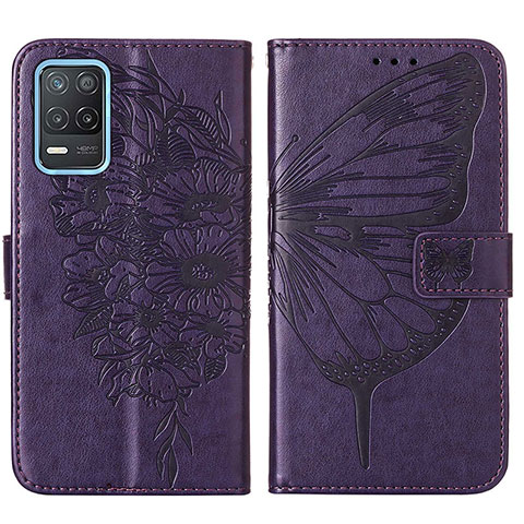 Custodia Portafoglio In Pelle Farfalla Cover con Supporto Y01B per Realme 8 5G Viola