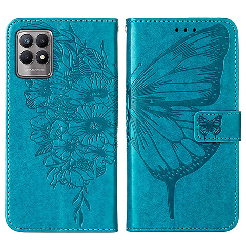 Custodia Portafoglio In Pelle Farfalla Cover con Supporto Y01B per Realme 8i Blu