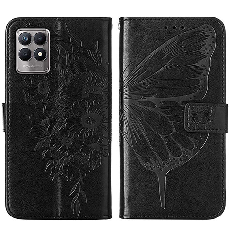 Custodia Portafoglio In Pelle Farfalla Cover con Supporto Y01B per Realme 8i Nero