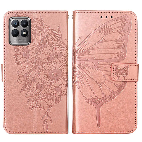 Custodia Portafoglio In Pelle Farfalla Cover con Supporto Y01B per Realme 8i Oro Rosa