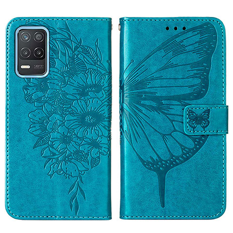 Custodia Portafoglio In Pelle Farfalla Cover con Supporto Y01B per Realme 8s 5G Blu