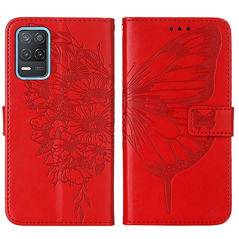 Custodia Portafoglio In Pelle Farfalla Cover con Supporto Y01B per Realme 8s 5G Rosso