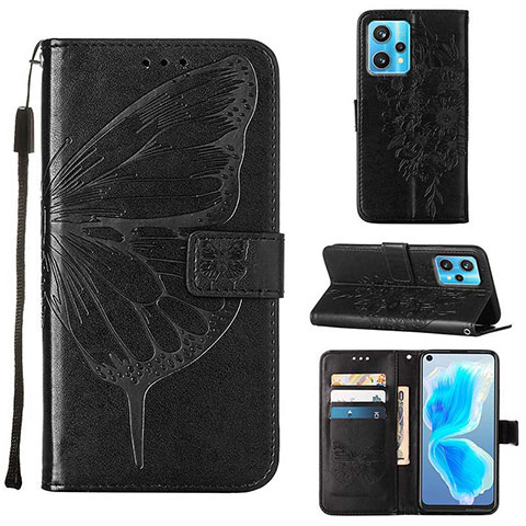 Custodia Portafoglio In Pelle Farfalla Cover con Supporto Y01B per Realme 9 4G Nero