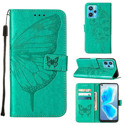 Custodia Portafoglio In Pelle Farfalla Cover con Supporto Y01B per Realme 9 4G Verde