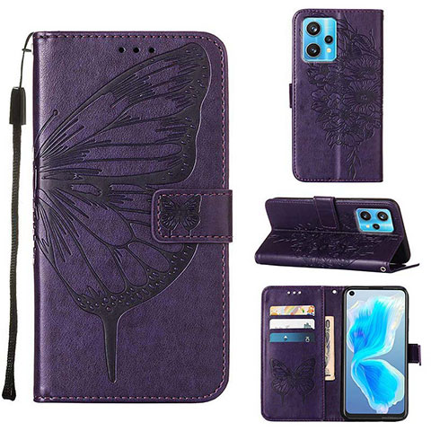 Custodia Portafoglio In Pelle Farfalla Cover con Supporto Y01B per Realme 9 4G Viola