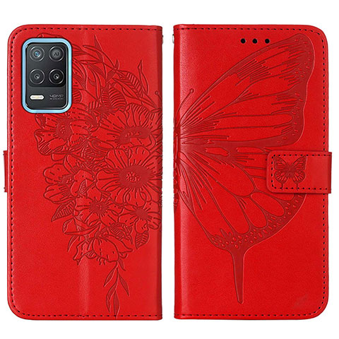 Custodia Portafoglio In Pelle Farfalla Cover con Supporto Y01B per Realme 9 5G India Rosso