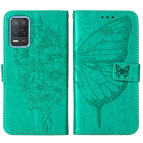 Custodia Portafoglio In Pelle Farfalla Cover con Supporto Y01B per Realme 9 5G India Verde