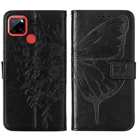 Custodia Portafoglio In Pelle Farfalla Cover con Supporto Y01B per Realme C12 Nero