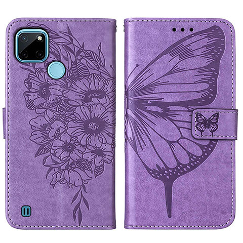 Custodia Portafoglio In Pelle Farfalla Cover con Supporto Y01B per Realme C21Y Lavanda