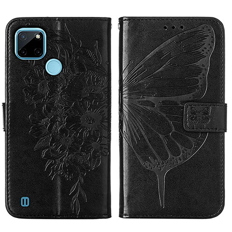 Custodia Portafoglio In Pelle Farfalla Cover con Supporto Y01B per Realme C21Y Nero