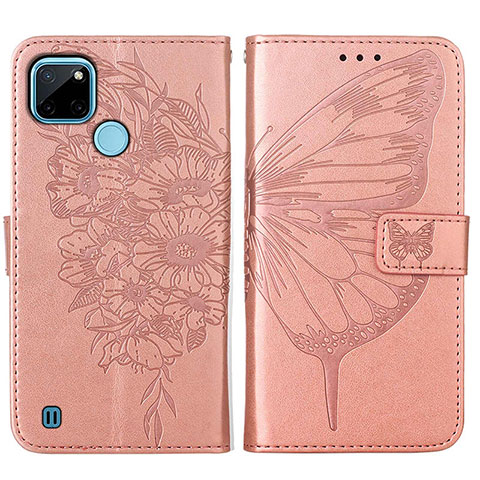 Custodia Portafoglio In Pelle Farfalla Cover con Supporto Y01B per Realme C21Y Oro Rosa