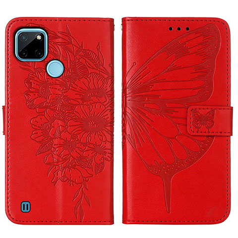 Custodia Portafoglio In Pelle Farfalla Cover con Supporto Y01B per Realme C21Y Rosso