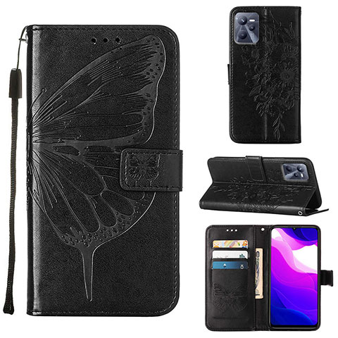 Custodia Portafoglio In Pelle Farfalla Cover con Supporto Y01B per Realme C35 Nero