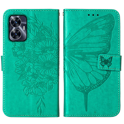 Custodia Portafoglio In Pelle Farfalla Cover con Supporto Y01B per Realme C55 Verde