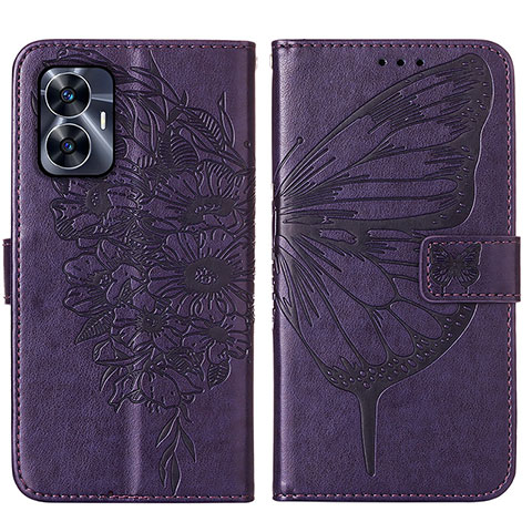 Custodia Portafoglio In Pelle Farfalla Cover con Supporto Y01B per Realme C55 Viola