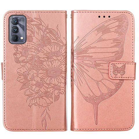 Custodia Portafoglio In Pelle Farfalla Cover con Supporto Y01B per Realme GT Master 5G Oro Rosa