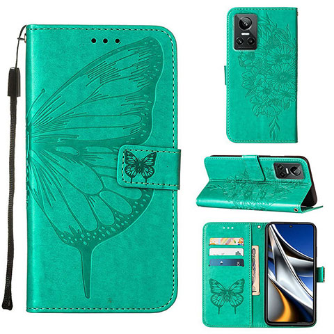 Custodia Portafoglio In Pelle Farfalla Cover con Supporto Y01B per Realme GT Neo3 5G Verde