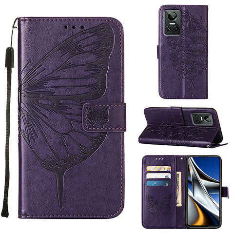 Custodia Portafoglio In Pelle Farfalla Cover con Supporto Y01B per Realme GT Neo3 5G Viola