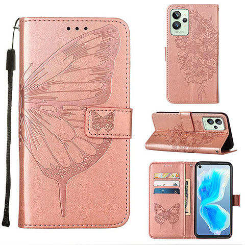 Custodia Portafoglio In Pelle Farfalla Cover con Supporto Y01B per Realme GT2 Pro 5G Oro Rosa