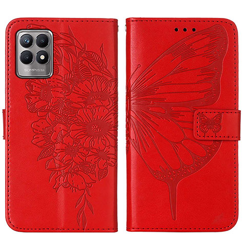 Custodia Portafoglio In Pelle Farfalla Cover con Supporto Y01B per Realme Narzo 50 4G Rosso