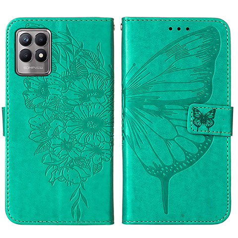 Custodia Portafoglio In Pelle Farfalla Cover con Supporto Y01B per Realme Narzo 50 4G Verde