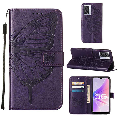 Custodia Portafoglio In Pelle Farfalla Cover con Supporto Y01B per Realme Narzo 50 5G Viola