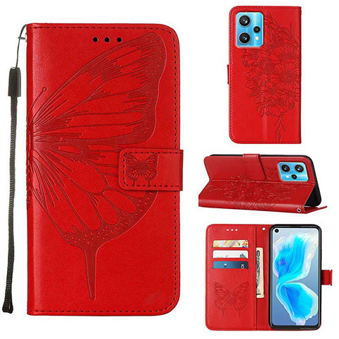 Custodia Portafoglio In Pelle Farfalla Cover con Supporto Y01B per Realme Narzo 50 Pro 5G Rosso